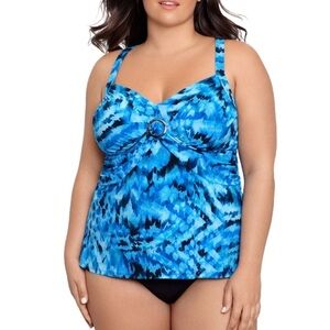 Trimshaper Cara Tankini Top in Blue and Black Print